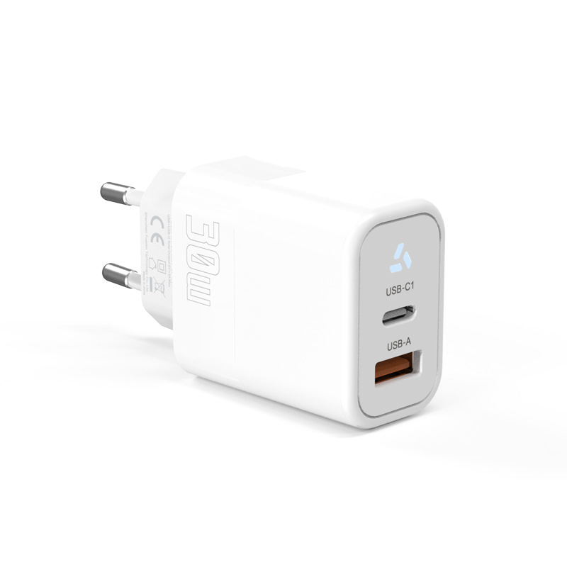 Picture of PD30W European standard gallium nitride charger USB-A+TYPE-C dual port mobile phone tablet fast charging CE certified PD charging head
